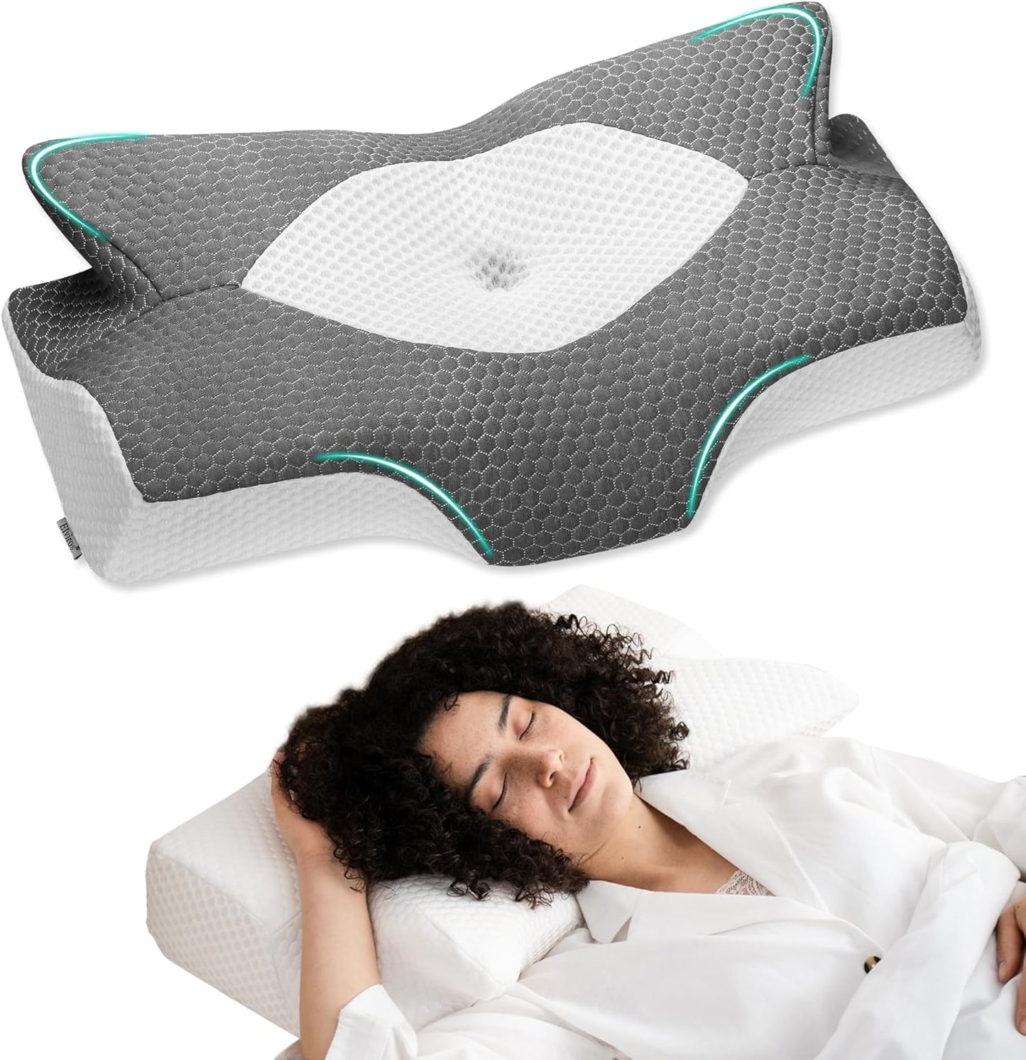 Elviros Cervical Memory Foam Pillows for Neck and Shoulder Pain, Neck Pillow for Sleeping, Side Sleeper Pillows for Adults, Ergonomic Orthopedic Sleeping for Back and Stomach Sleepers (Medium Firm)