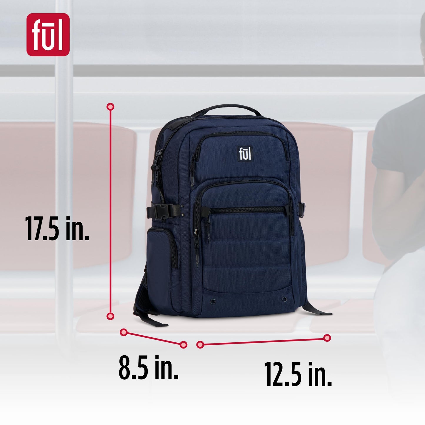 FUL Tactics Collection 17 Inch Laptop Backpack, Division Padded Computer Bag for Commute or Travel, Navy, One Size