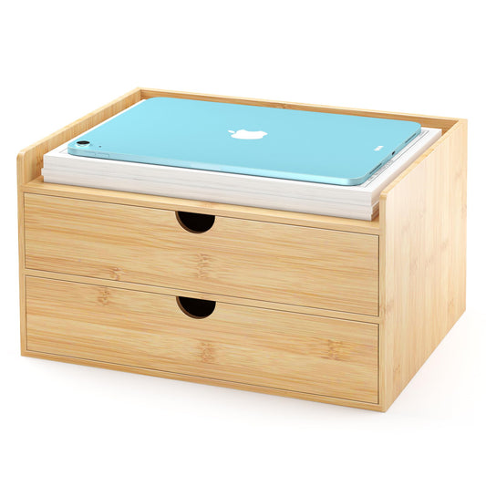 Bamboo Desk Drawer Organizer, Large Desktop Organizer with Drawers Tabletop Storage Organization Box for Office Home Toiletries Supplies Vanity, No Assembly Required (2 Drawer with Shelf)