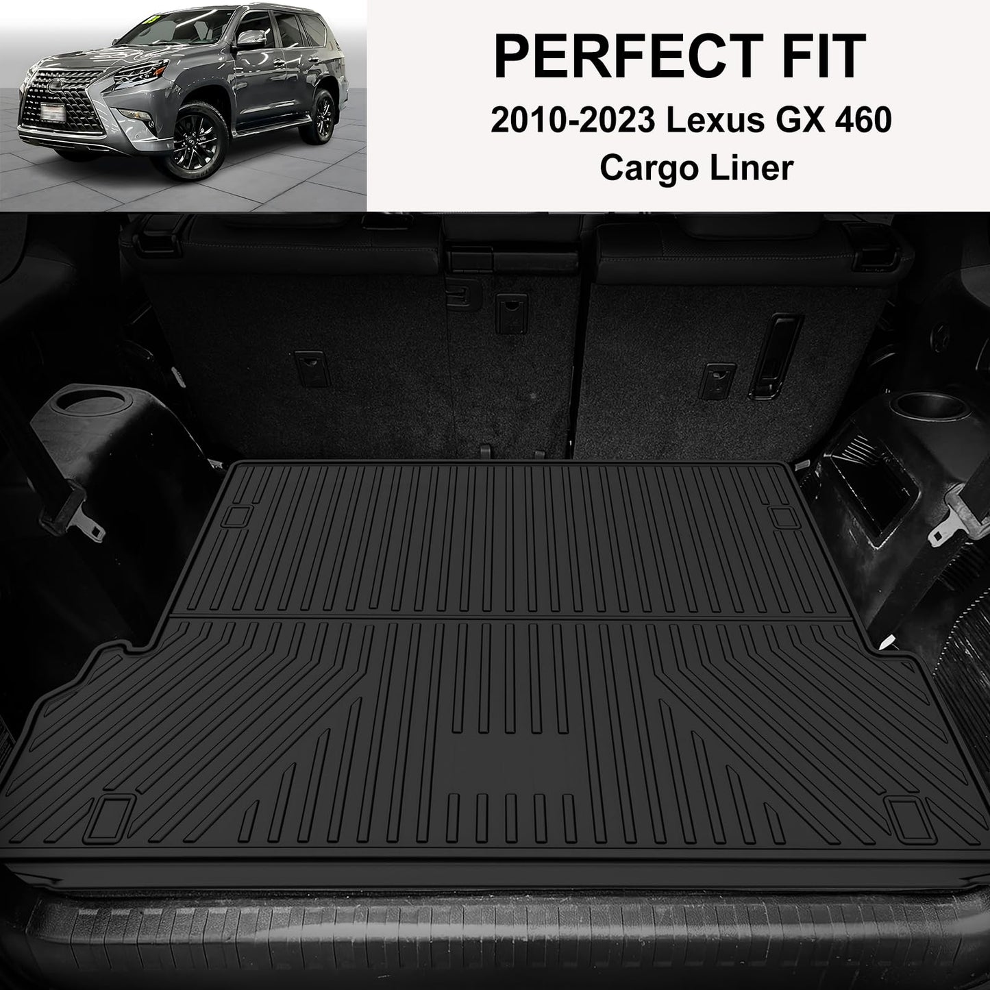 IKABEVEM Trunk Mat for Lexus GX 460 2010-2023 - Custom Fit TPE Non Slip Cargo Liner - All Weather Guard Trunk Liner - 3D Shaped Laser Measured Cargo Mats for 2010-2023 Lexus GX GX460