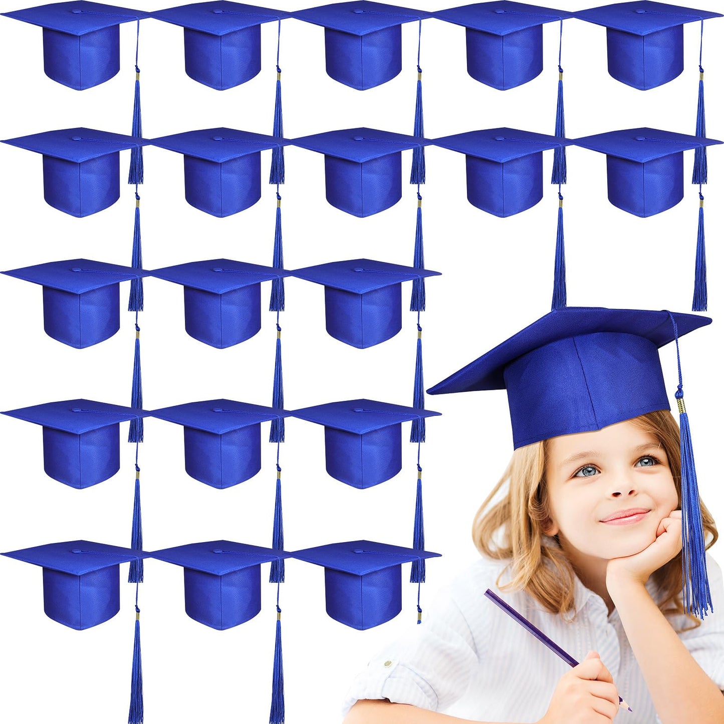 BeapTcely 20 Pcs Preschool Grad Caps, Kindergarten Graduation Cap Child Size Grad Hats with Tassel for Preschool (Blue)