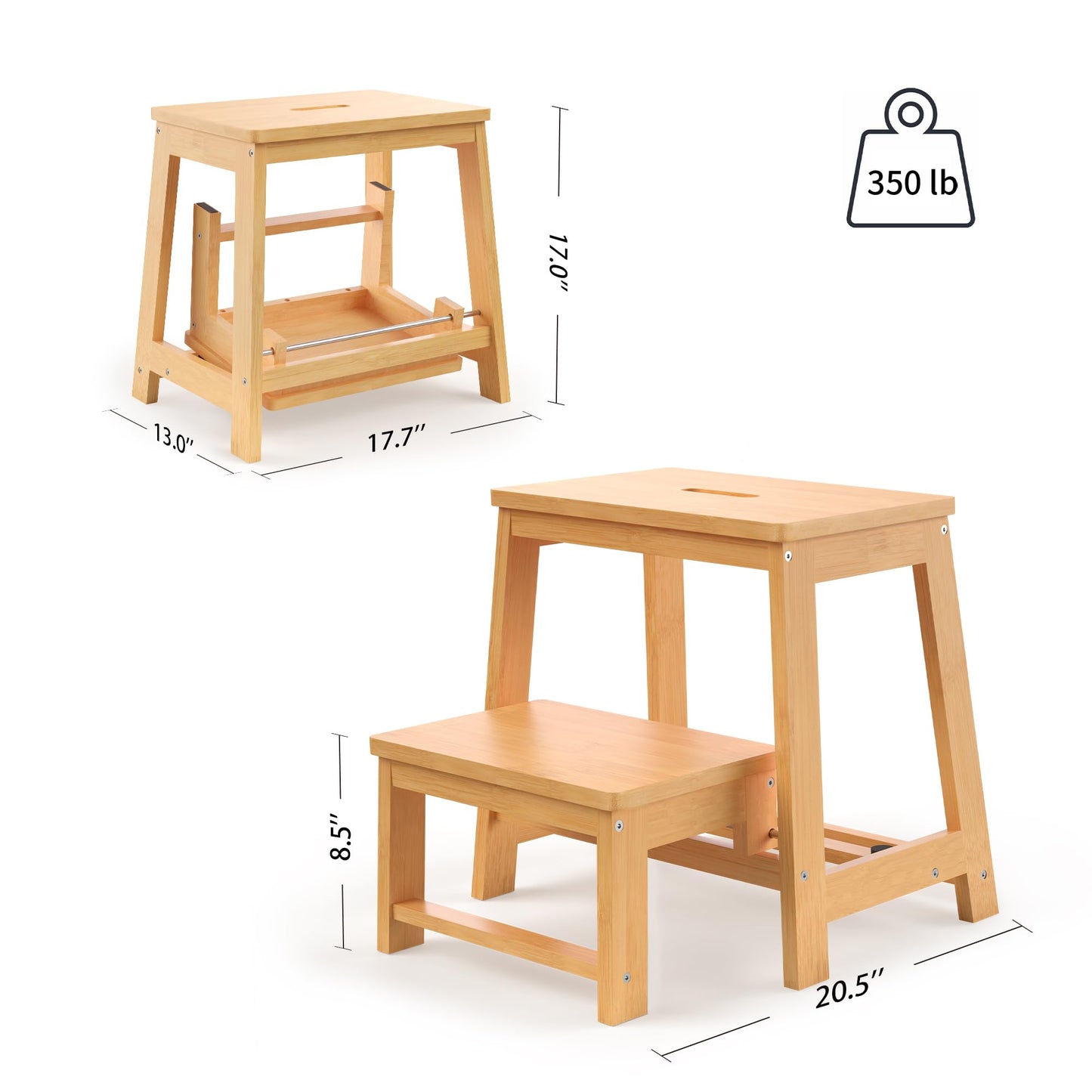 BEKVEM Bamboo Folding Step Stool with Sturdy Structure and Wide Stepping Surface for Safety, Multi-Purpose Foldable Step Ladder for Bathroom,Bedroom,Kitchen Step Stools for Kids & Adults, 400 lbs