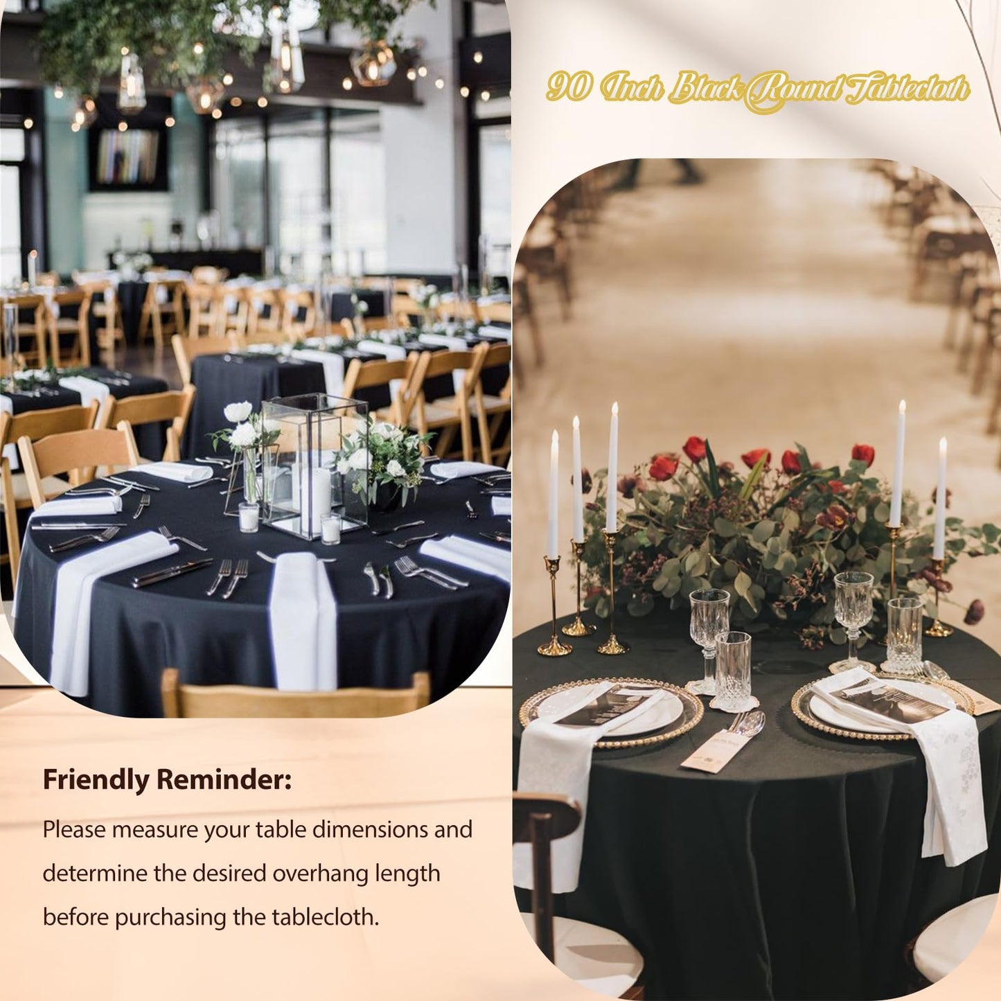 Yemosa 10Pack Black Round Tablecloth 90 Inch, Polyester Fabric Round Table Cover, Stain & Wrinkle Resistant Washable Table Cloth for Wedding, Party, Banquet, Dining Decor