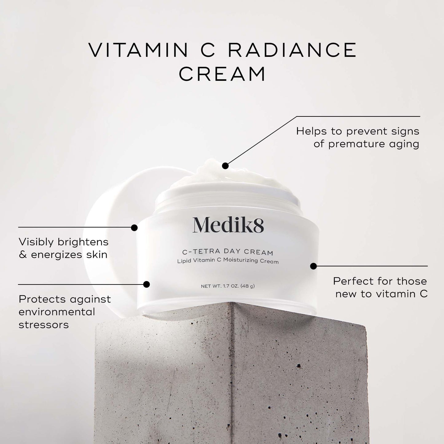 Medik8 C-Tetra Day Cream - Lipid Vitamin C Face Cream - Hydrates, Smoothens and Brightens - Luminous and Lightweight Face Moisturizer - 1.7 oz