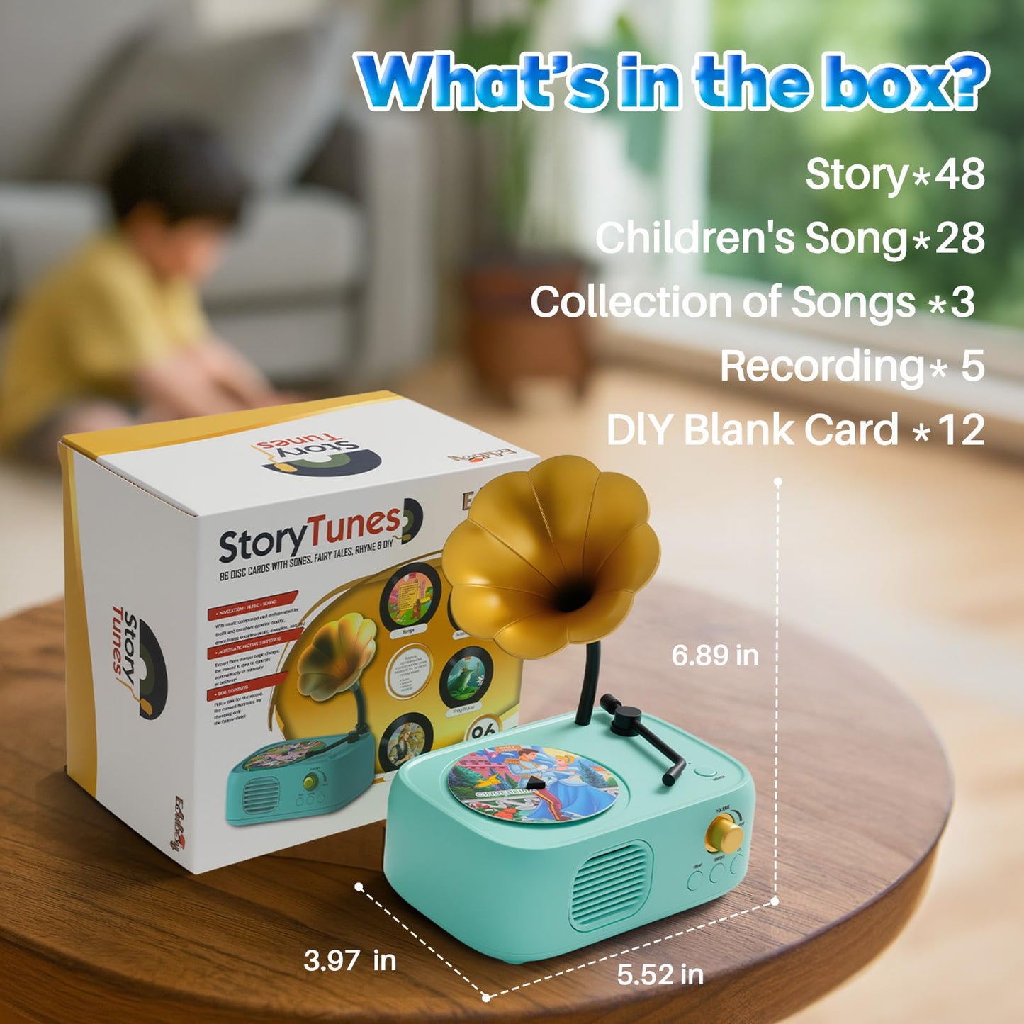 yimido Kids Phonograph Toddler Record Player， with 96 Learning Cards, Early Education Machine Record Player Music Box Storyteller pop Speakers, Gift for Boys and Girls