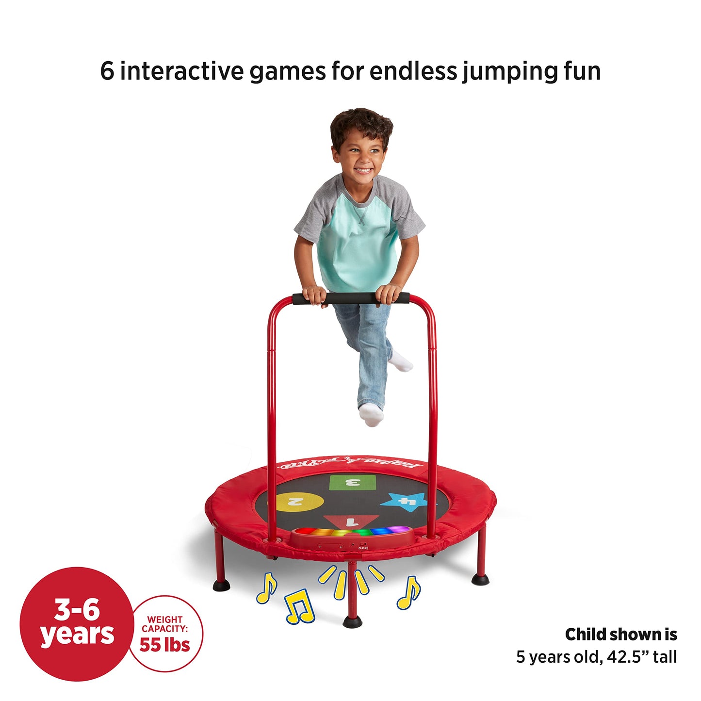Radio Flyer Game Time Trampoline, Mini Trampoline for Toddlers, Ages 3-6 Years