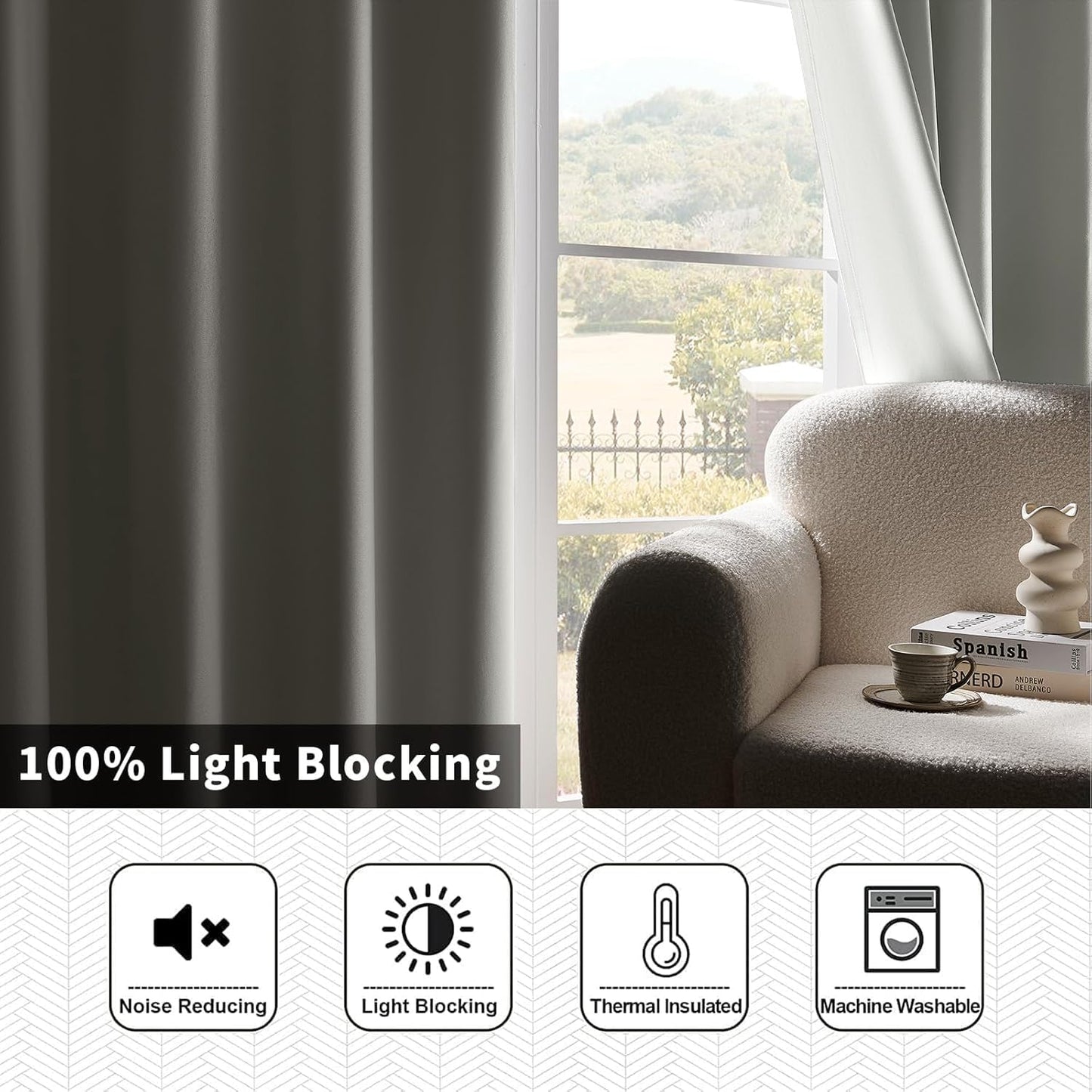 Joydeco White Blackout Curtains 84 Inches Long - 100% Blackout Curtain 2 Panels Set, Grommet Thermal Insulated Window Drapes for Bedroom Living Room (Pure White,52" Wx84 L)