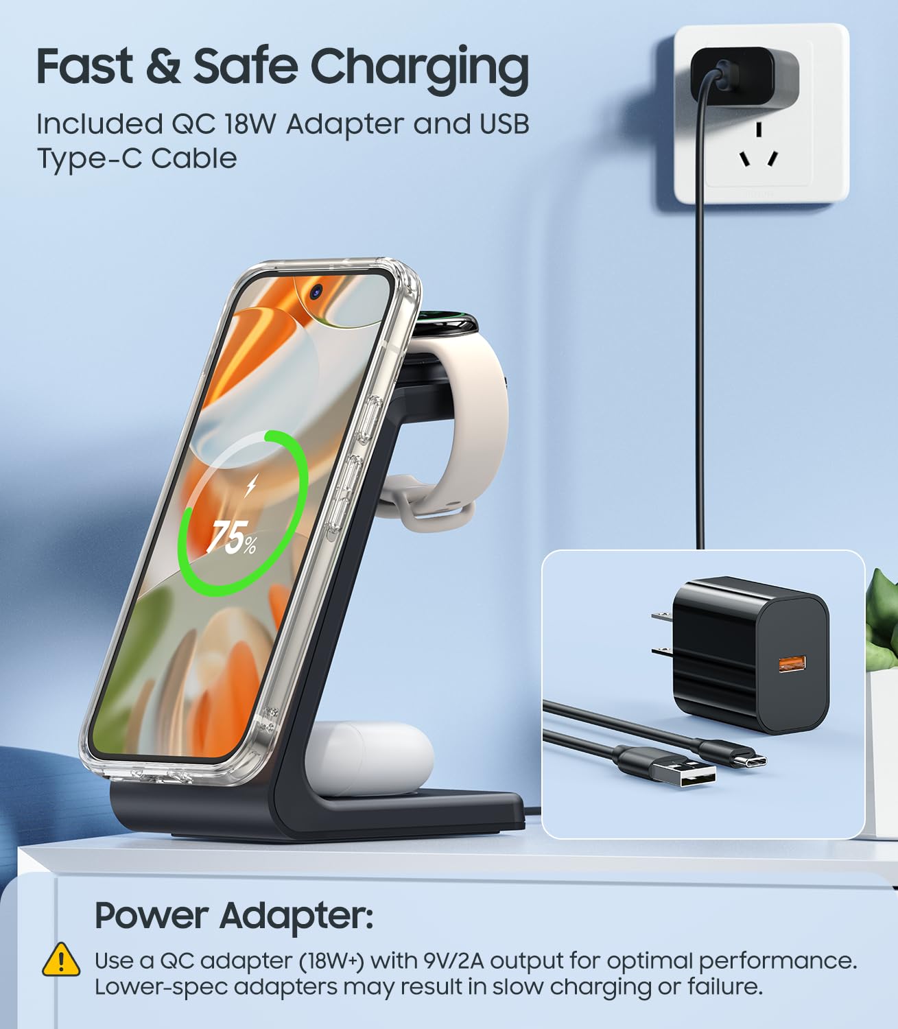 3 in 1 Magnetic Wireless Charger for Google Pixel Watch 3/2, Compatible with MagSafe, Fast Charging Stand with Adapter for Pixel 10/10 Pro Fold/10 Pro XL/9a/9/8/7/6 Pro, Buds(Not for Pixel Watch 4/1)