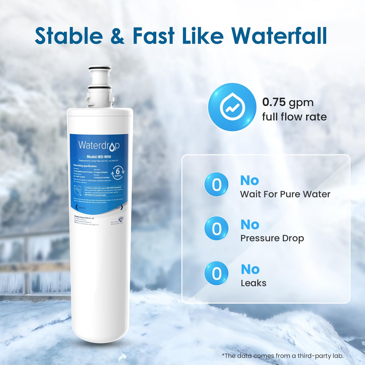 Waterdrop 3US-MAX-F01 Maximum Under Sink Water Filter, Replacement for Filtrete® 3US-PF01, 3US-PS01, 3US-MAX-S01, Aqua-Pure C-Cyst-FF, Manitowoc K-00337, K-00338, NSF/ANSI 42 Certified, Pack of 2
