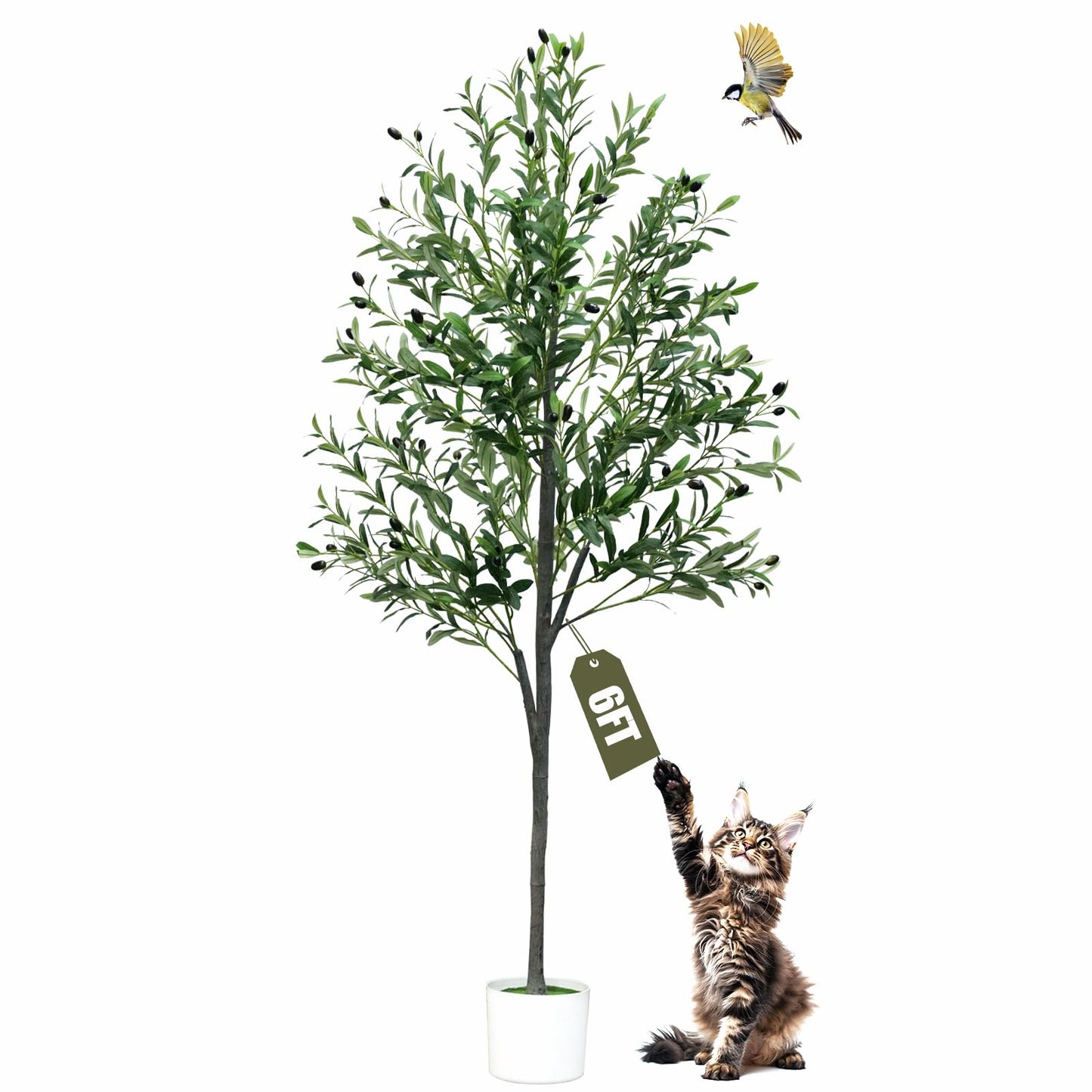 6FT Artificial Olive Tree,Artificial Plants Indoor,Faux Olive Tree Indoor with Natural Wood Trunk and Realistic Leaves and Fruits for Home Office Decor