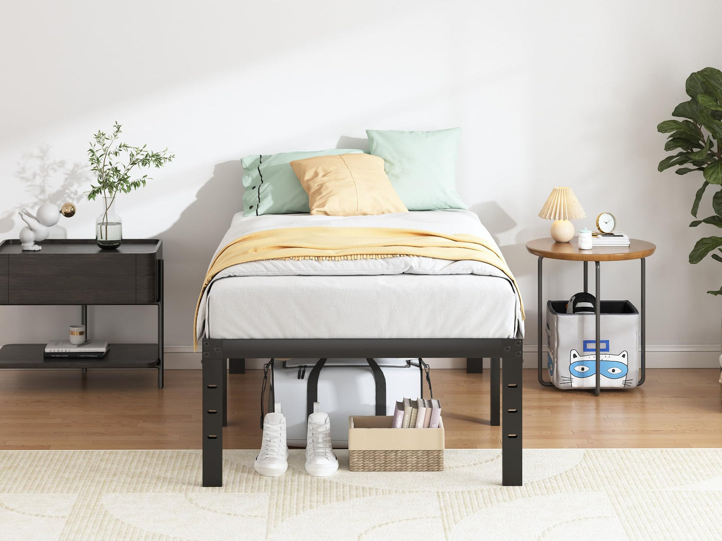 QEROMY Twin Bed Frame - 18 in Sturdy Platform Bed Frame Twin Size, Heavy Duty Metal Bed Frame No Box Spring Needed, Quick & Easy Assembly, No Noise, Black