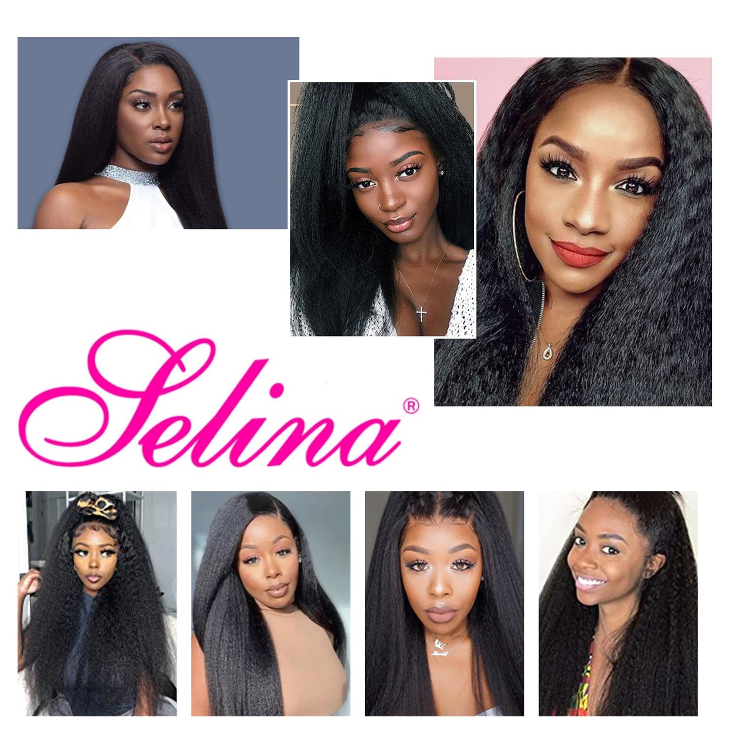 Selina U Part Wigs Human Hair Kinky Straight Wig Yaki Straight Human Hair Wig For Women Afro Kinky Straight Human Hair u Part Wig Glueless Upart Yaki Straight (U Part Kinky Straight Wig, 20inch)