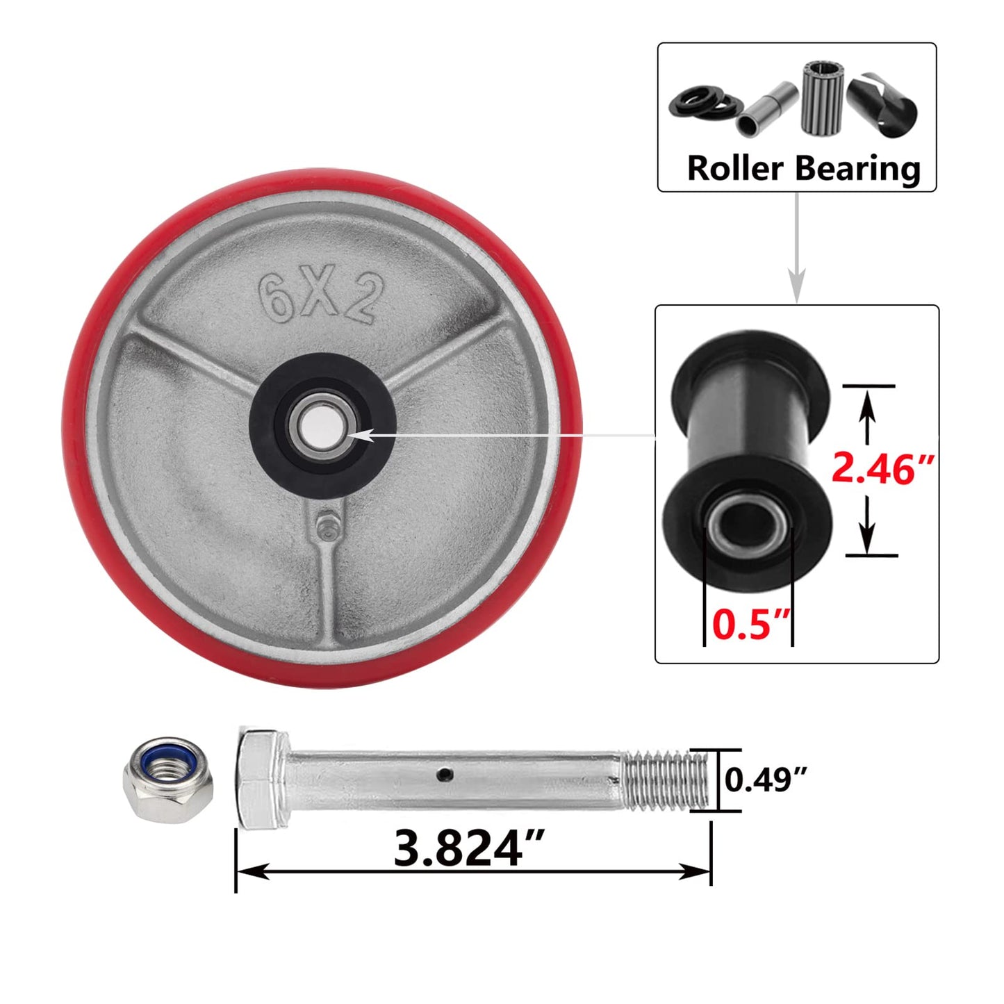 6"X 2" Heavy Duty Casters Wheels - Industrial Caster Wheels Polyurethane Caster Wheel with Strong Load-bearing Capacity 5000 LB, heavy duty casters wheel -set of 4, Widely Used in Tool Box, Trail Jack