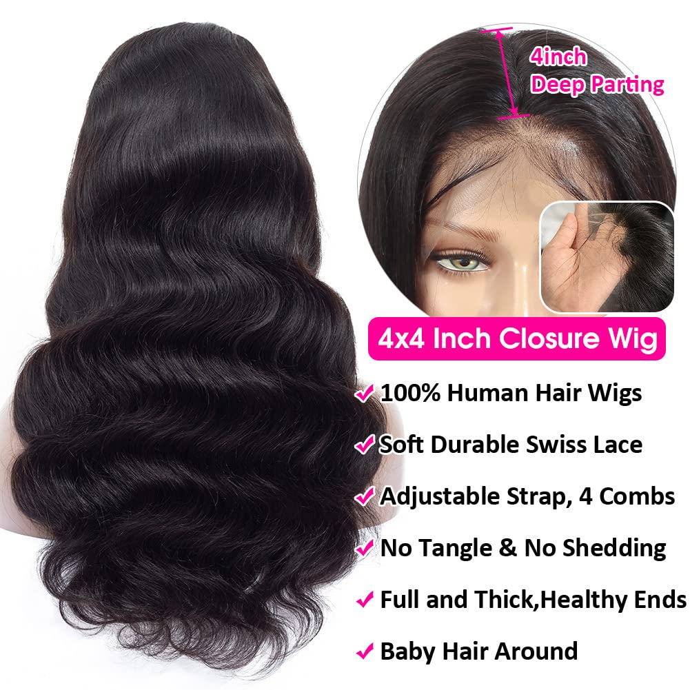 Hedy Body Wave Lace Front Wigs Human Hair Wigs for Black Women Pre Plucked with Baby Hair Glueless 220% Density 4x4 Lace Closure Wigs Human Hair Natural Color(24 Inch)