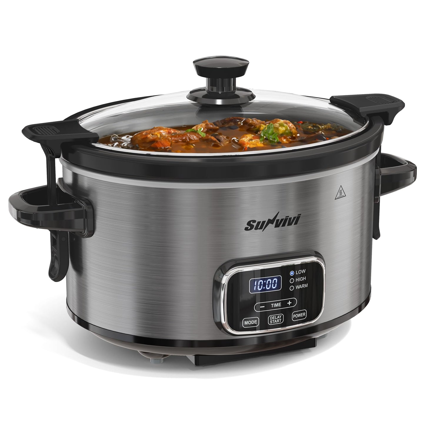 SUNVIVIPRO 4QT Slow Cooker, Programmable Pot with Removable Ceramic Pot, Locking Lid, 3 Heating Settings & Time Control,Dishwasher-safe Lid & Pot, Grey