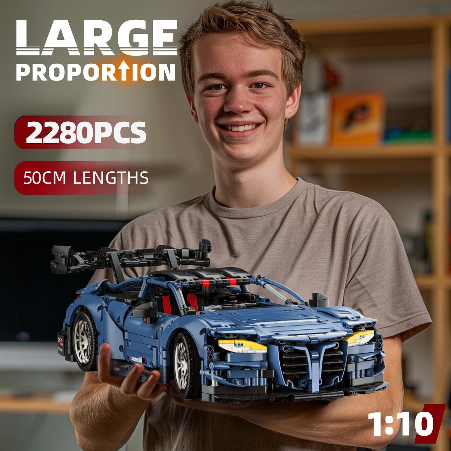 Remote Control Car Building Kit, 1:10 M4 Champion Racing Car Building Blocks and Challenge Construction Toys, Gift for Technical Enthusiasts Adults&Boys Age 14+, with Motors Light Battery (2280PCS)