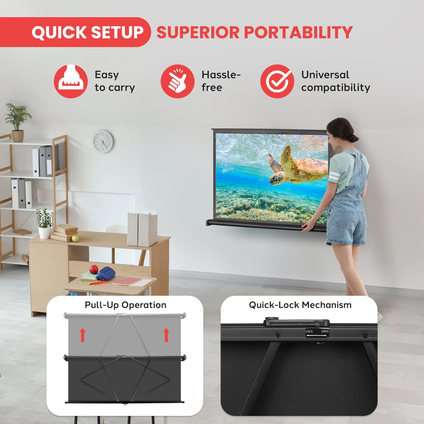 Pyle Portable Projector Screen - Mobile Projection Screen Stand, Lightweight Carry & Durable Easy Pull Out System for Schools Meeting Conference Indoor Outdoor Use, 40 Inch (PRJTP46), White