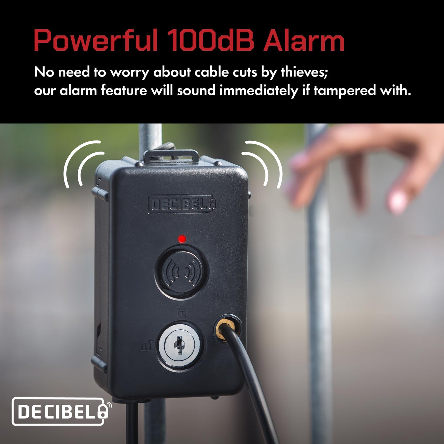 Decibel 15ft Cable Lock with 100dB Alarm, Security Cable and Bike Lock Cable for Outdoor Gear & Power Tools