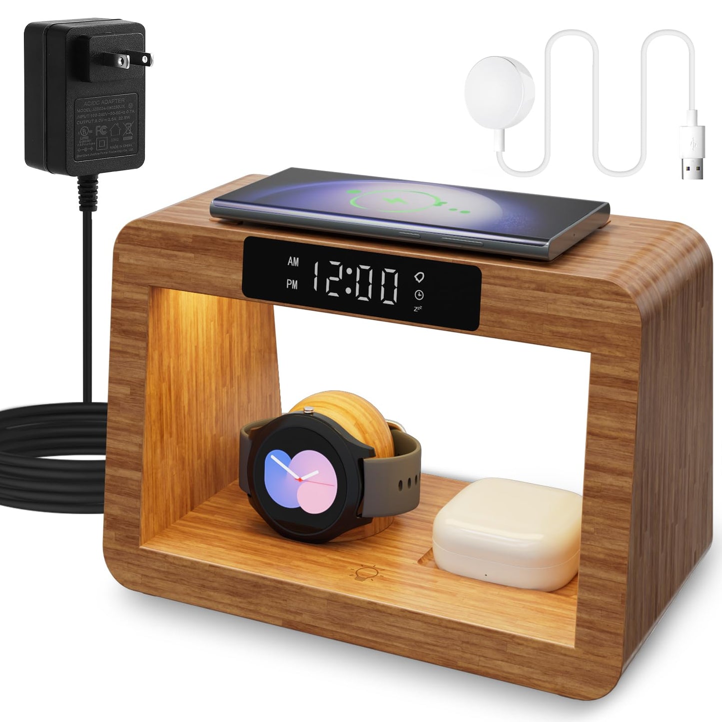 ²⁰²⁴Wireless Charger Station for Samsung, Fast Charging Station with LED Light for Samsung|Android Phone, Wireless Phone Charger Station Only for Samsung Watch