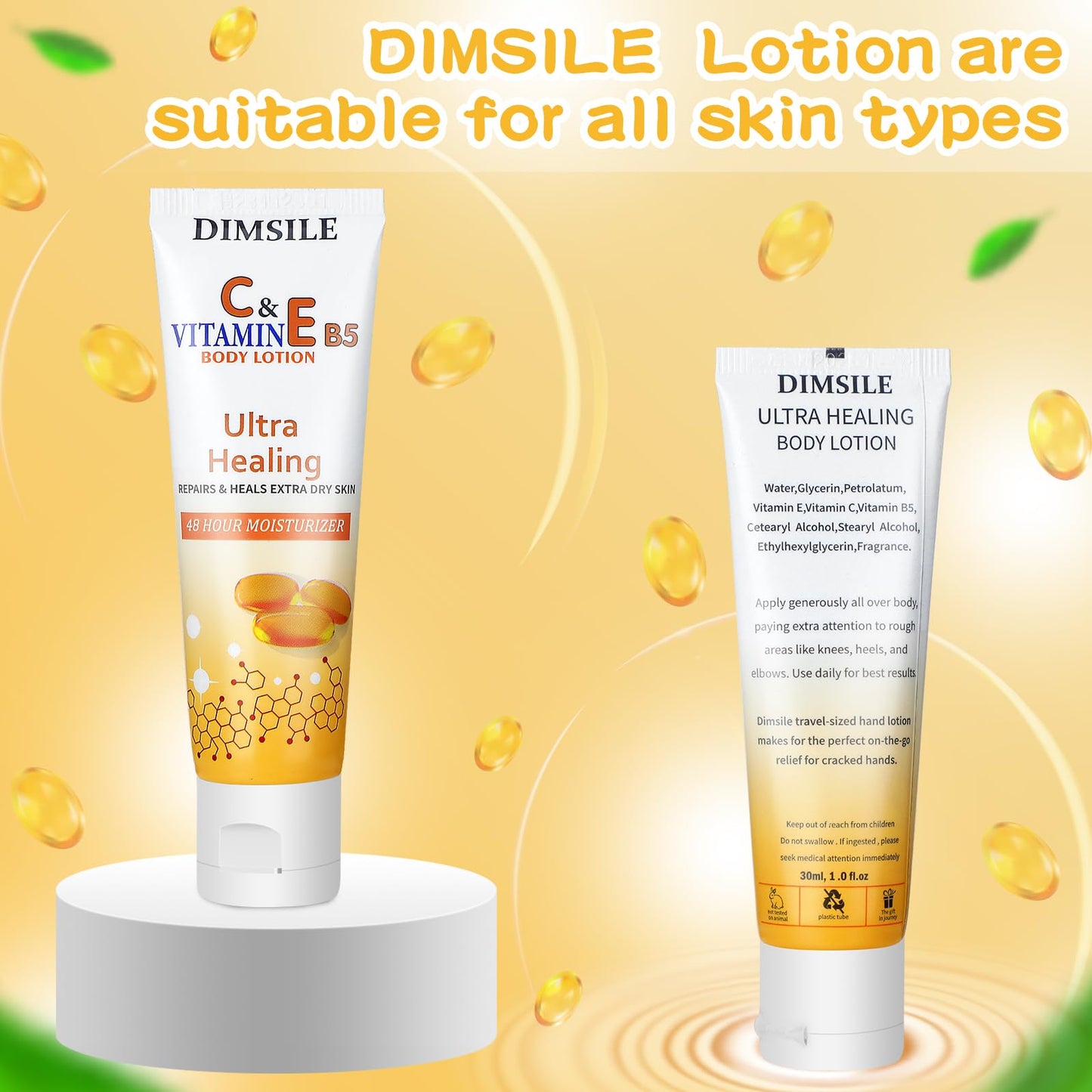 Dimsile 100 Pack Natural Style Travel Size Body Lotion 1 oz Dry Skin Moisturizer with Flip Cap for Extra Dry Skin, for Inns and Hotels, Offices, Airlines, Gyms and More(Natural Style)