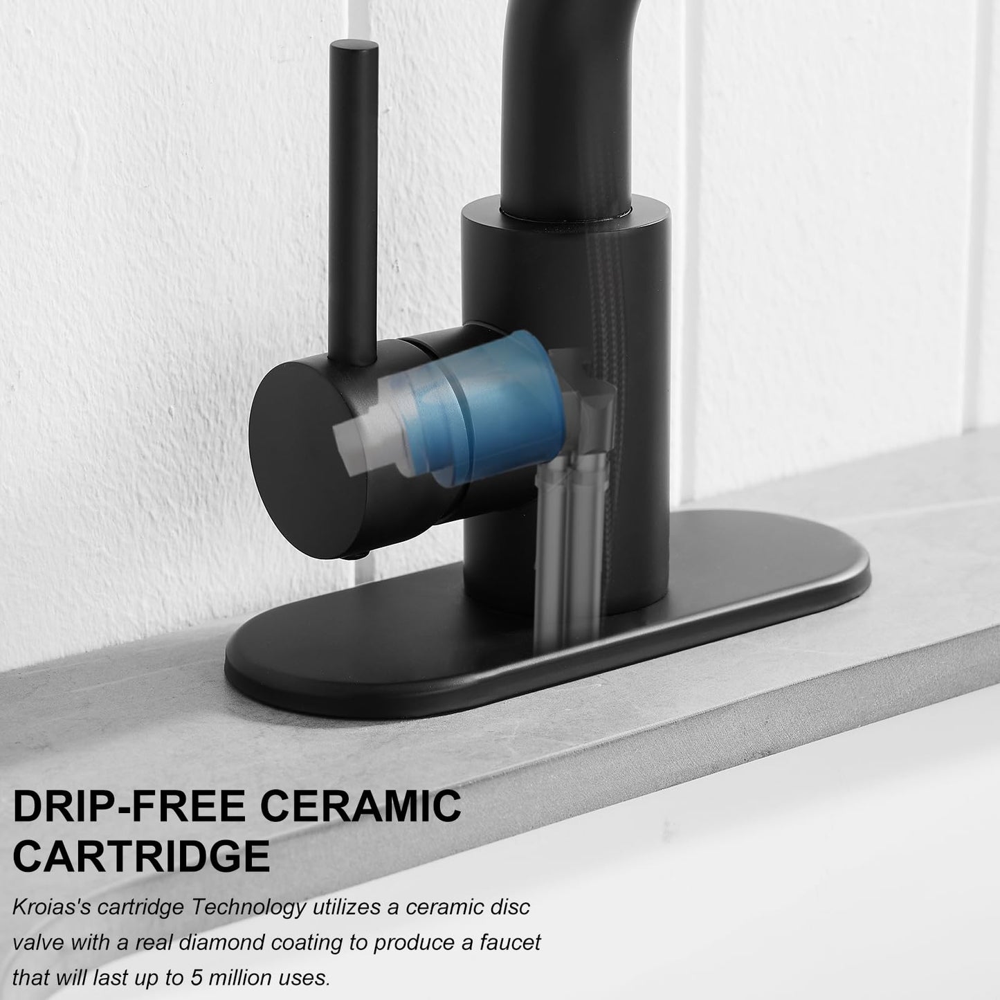 Kroias Matte Black Bathroom Sink Faucet with 4 Mode Pull Down Sprayer, Pull Out Bathroom Faucet with Pop-Up Drain, 1 or 3 Hole Single Handle Laundry Bar Vanity Rv Faucet with cUPC Supply Lines