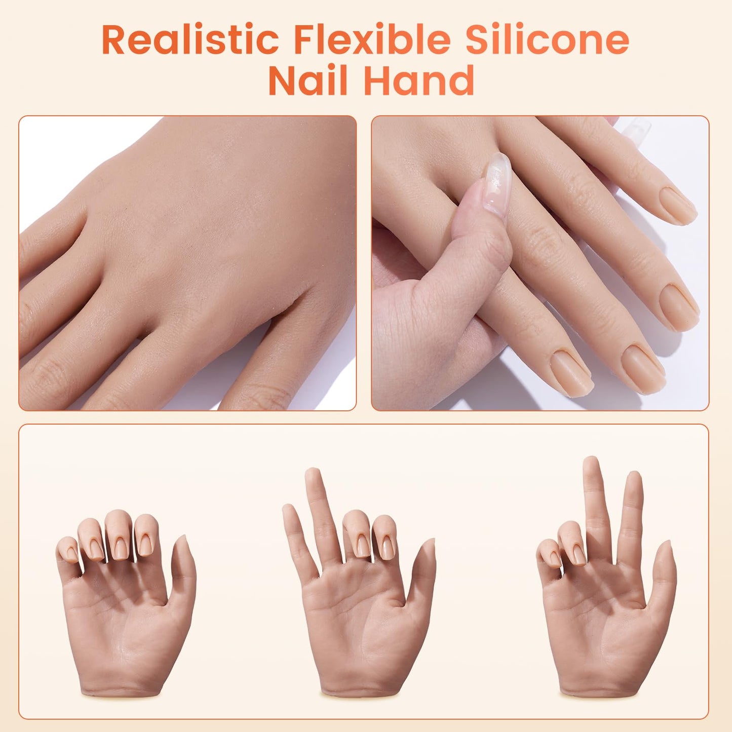 Wilfniee Silicone Practice Hand for Acrylic Nails With Removable DIY Tattoo Stickers - Flexible Silicone Hand for Nail Practice - Realistic Nail Mannequin Hand to Practice Acrylic Nails for Beginners