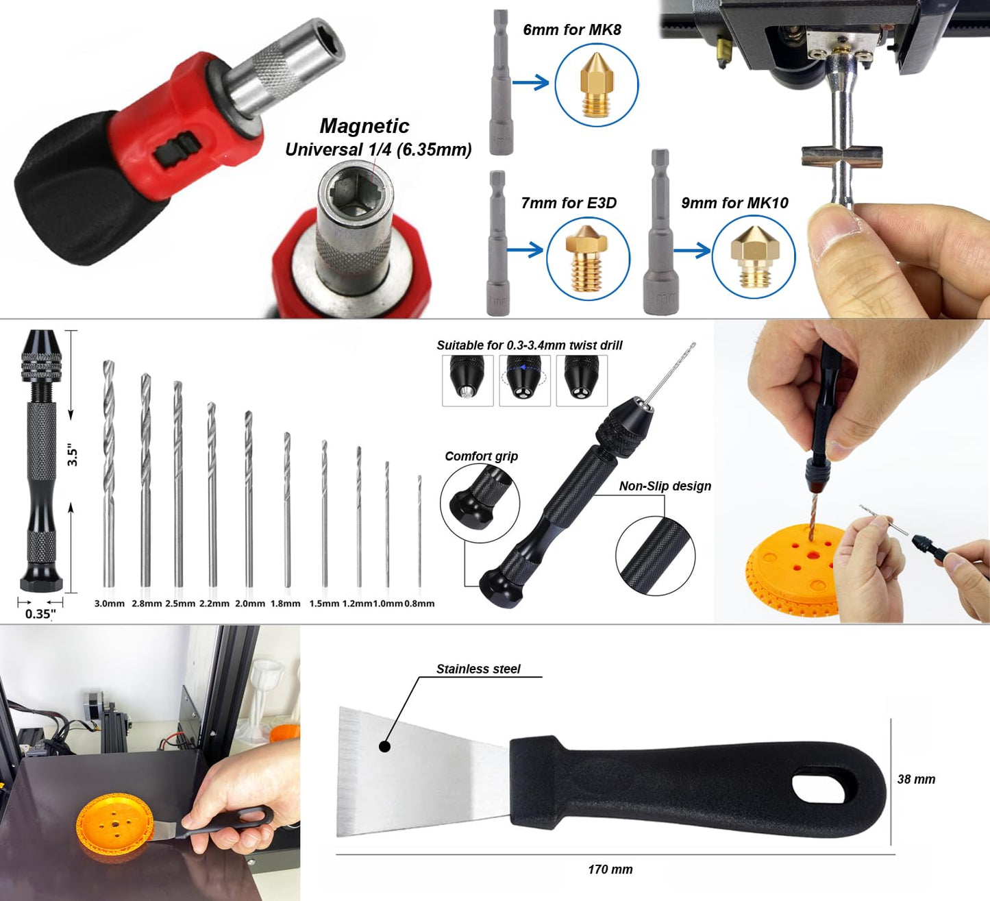 124Pcs 3D Printing Accessory Tools with Tool Bag for 3D Printer Modeler Basic Tools Diverse 3D Print Nozzle Cleaning Kit Mini Rotary Tool 3D Printer Tools for Remove/Trim and Finish 3D Print