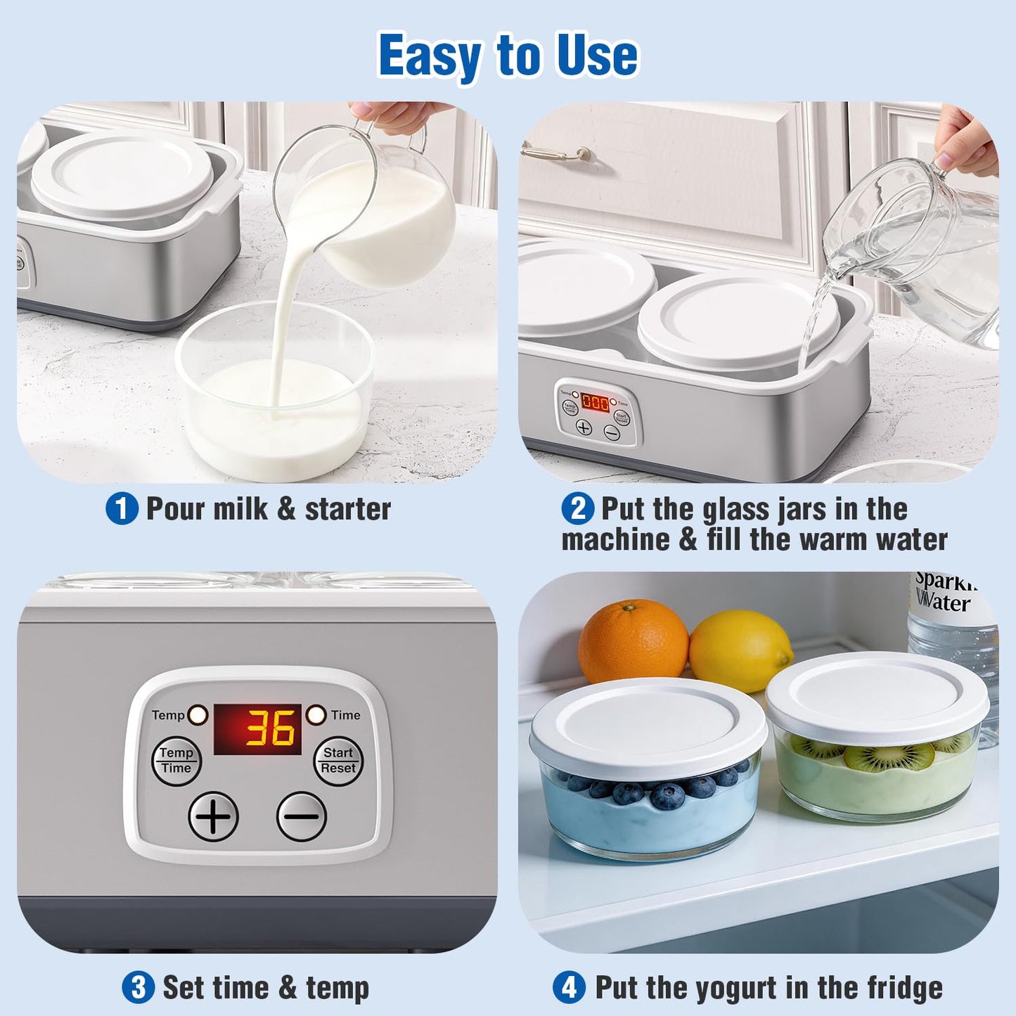 Yogurt Maker with Adjustable Time and Temp Control, Yogurt Maker Machine with Automatic Shut-Off & Constant Temper for Homemade Probiotic, Greek Yogurt, BPA-Free 2 Bowls