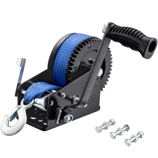 3500lbs Heavy Duty Boat Trailer Winch with 33 FT Strap, 2-Way Ratchet & 4:1/8:1 Gear Gear Ratio - Portable Hand Crank Winch for Boat, Trailer, Truck, RV, ATV, Jet Ski - Manual Winch Easy Operation