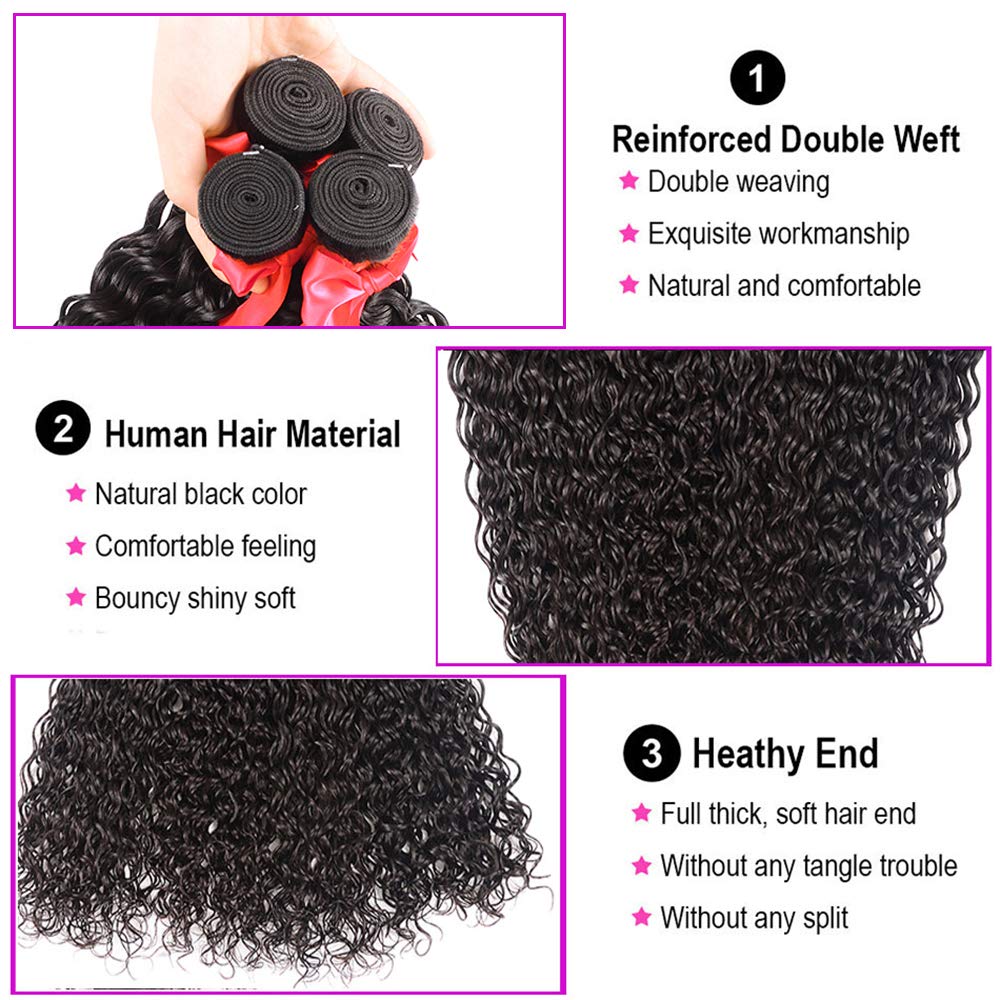 Wet and Wavy Bundles with Closure (10 12 14+10) 8A Unprocessed Water Wave Hair 3 Bundles 100% Virgin Brazilian Human Hair Bundles with Closure Can Be Dyed