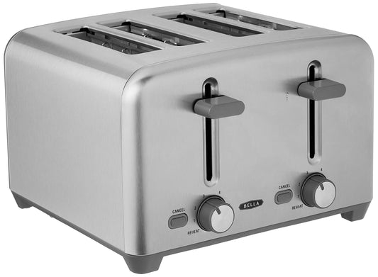 bella 4 Slice Toaster with Auto Shut Off, Extra Wide Slots and Removable Drop-Down Crumb Tray with Cancel and Reheat Function, For Texas Toast, Large Bread & Bagel, Stainless Steel