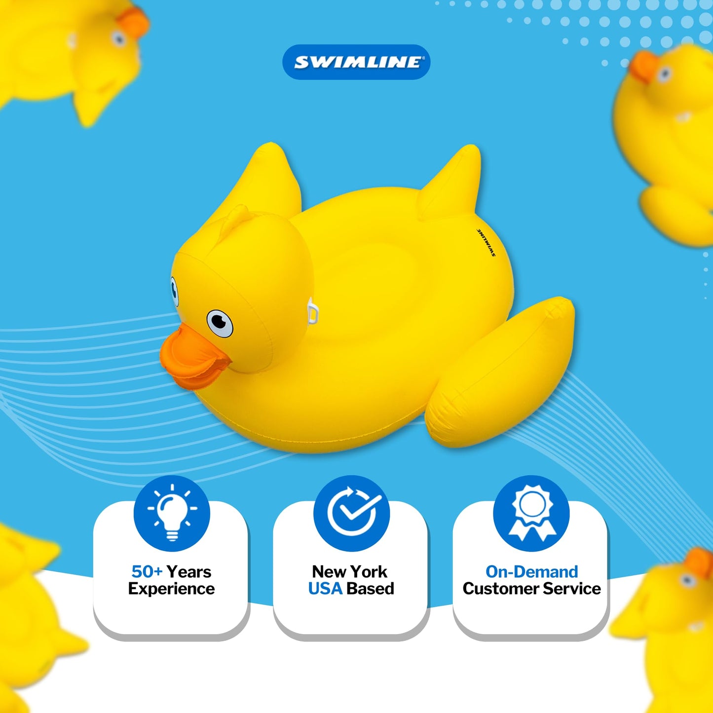 SWIMLINE ORIGINAL 90620 Giant Inflatable Lucky Ducky Pool Float | Oversized Ride-On Float with Stable Legs & Wings | Lounge Floatie Perfect for Parties & Relaxation