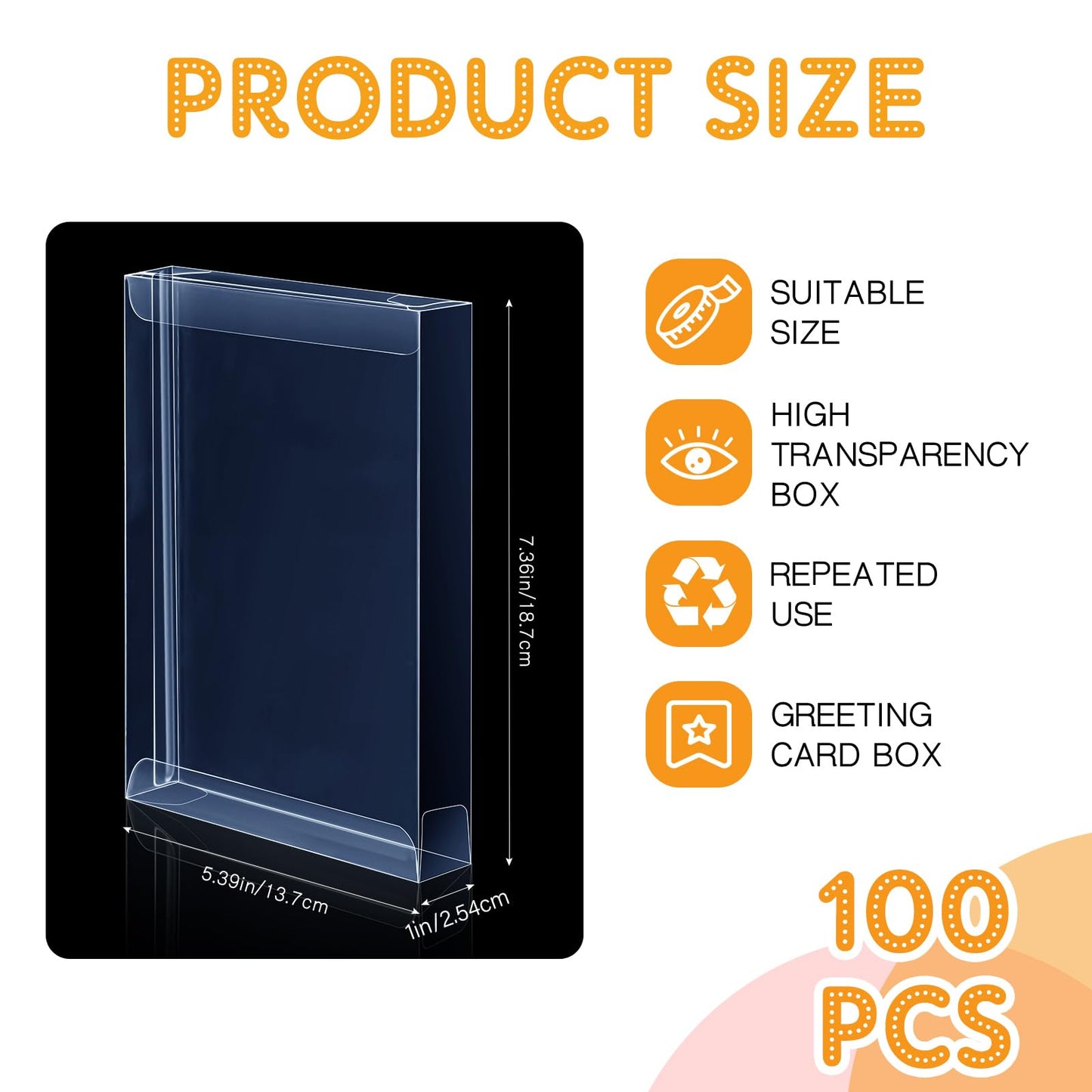 Sintuff 100 Pcs Clear Card Box Greeting Card Storage Boxes Clear Plastic picture display for Greeting Cards 5.39 x 7.36 x 1 Inches Photo Storage Box Rectangle Small Boxes for Favors