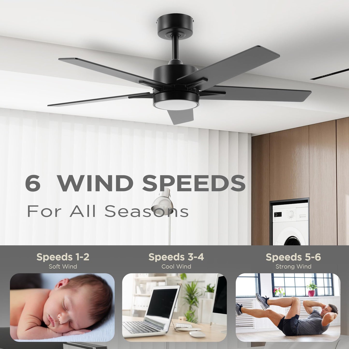 VAGIZM Ceiling Fan with Light Remote: 42 Inch Modern Fans with Dimmable Tri-Color Temperature LED - Quiet Reversible DC Motor for Home Office Bedroom