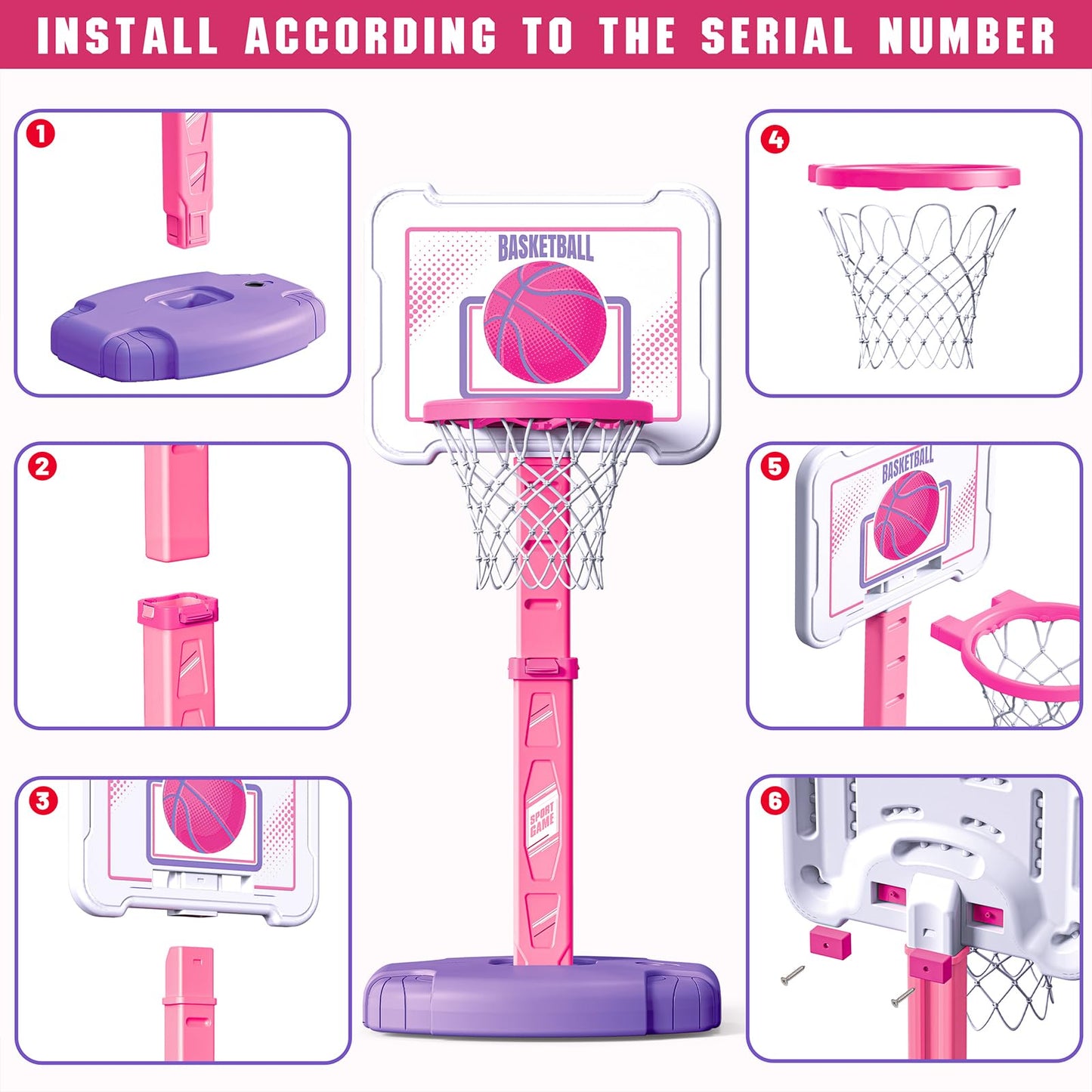 Toddler Basketball Hoop Indoor for Kids, Height Adjustable Poolside Basketball Hoop with 3 Balls for Outdoor Game, Portable Mini Basketball Goal Sport Toys Gift for Toddler Boy Girl Age 2 3 4