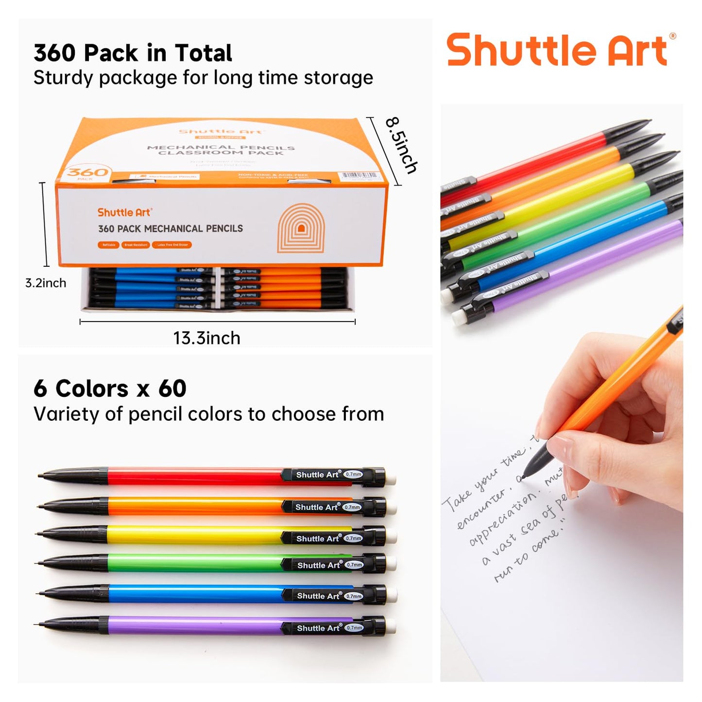 Shuttle Art Mechanical Pencils, 360 Pack Bulk Mechanical Pencils 0.7mm Medium Point, HB #2 Lead Pencils, Assorted Barrels, Office School Supplies