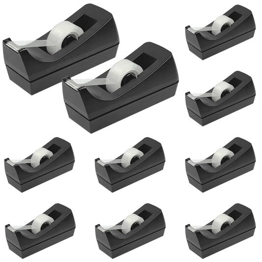 Ayearparty 10 Pack Desktop Tape Dispenser Bulk Black Tape Roll Dispenser Non Skid Base Desk Tape Holder for Office School Home (Tape Not Included)