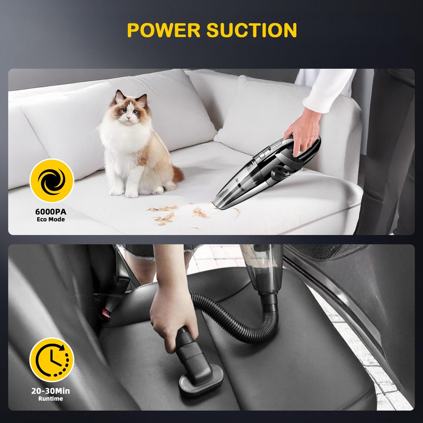 Silbingan Mini Vacuum Cleaner Cordless Handheld, Rechargeable Portable Car Vacuum with LED Light, Small Lightweight Hand Vacuum for Home, Pet Hair, Dust, Sofa, USB Charging