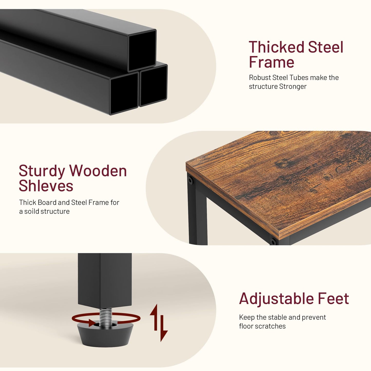 SLEEPING LAMB Narrow End Tables Living Room Set of 2 Small Side Table for Small Space, 2 Tier Slim Skinny Night Stand for Bedroom, Couch Beside Nightstands, Rustic Brown and Classic Black