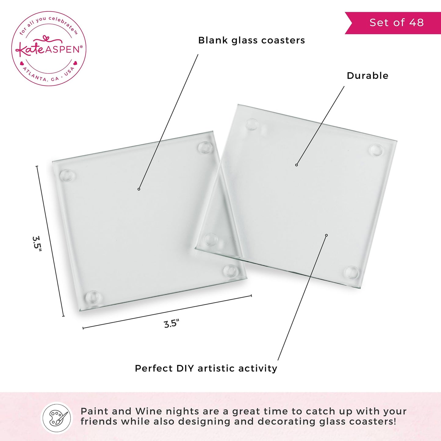 Kate Aspen Clear Glass Drink Coasters Set of 48 - DIY Sublimation Blanks for Drink Coasters, Wedding Favors, Home Décor, Bridal Shower Gifts, Fall Decorations, Bar Coasters, and Party Craft Supplies