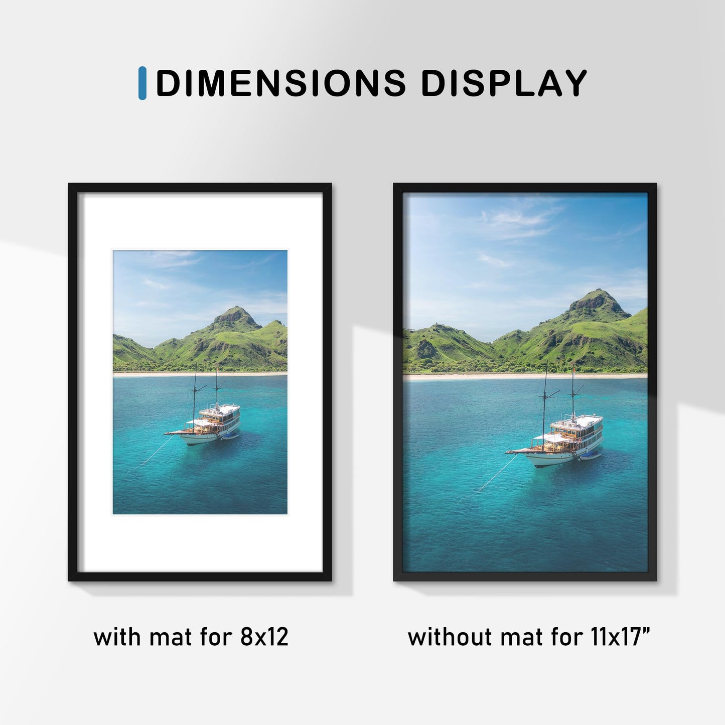 Wiscet 11x17 Picture Frame Set of 9, Display Pictures 8x12 with Mat or 11x17 without Mat, Photo Frame for Horizontal or Vertical Wall Display, Black