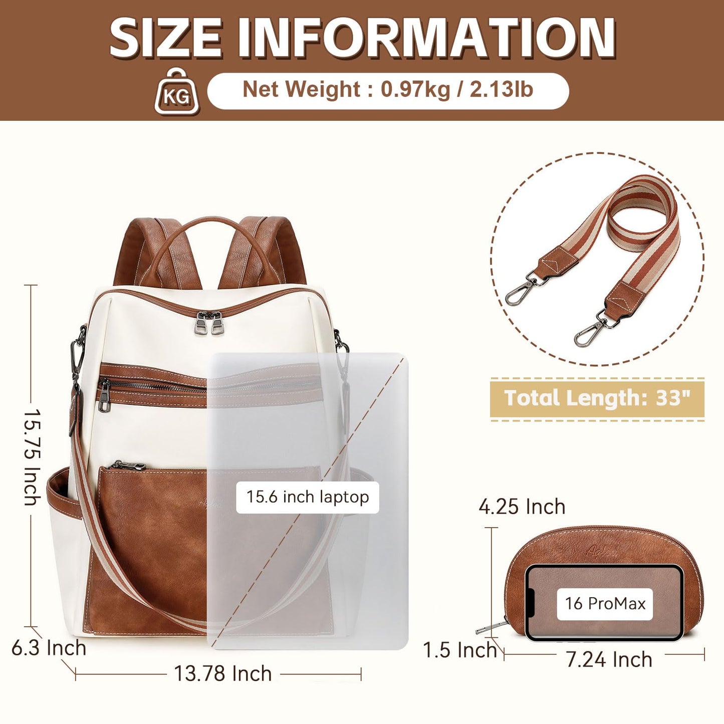 AGLOD Vegan Leather Laptop Backpack for Women 15.6 Inch Work Backpack Purse for Travel College
