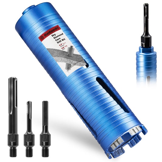 DaduoRi 2 3/4" Dry Core Drill Bit for Brick and Block with 3 Adapters Included: SDS Max, SDS Plus and 1/2" Hex Shank, 5/8"-11 Thread, 9.5" Drilling Depth for Concrete, Brick, Stucco,Masonry (2.75")