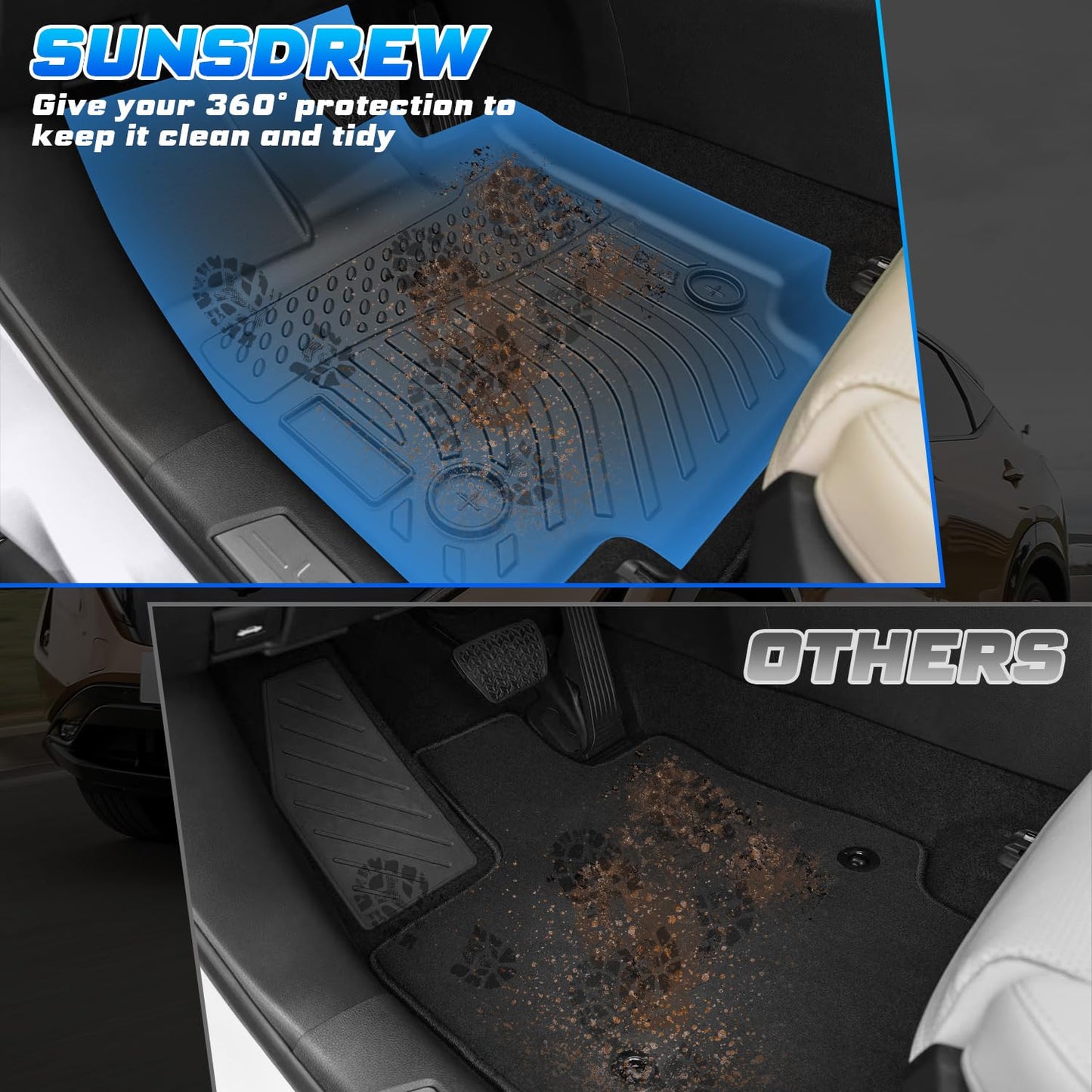 Sunsdrew Floor Mats for Nissan Ariya 2023 2024 2025 Accessories All Weather Ariya Floor Liner,1st&2nd Row Full Set Heavy Duty Car mats Black