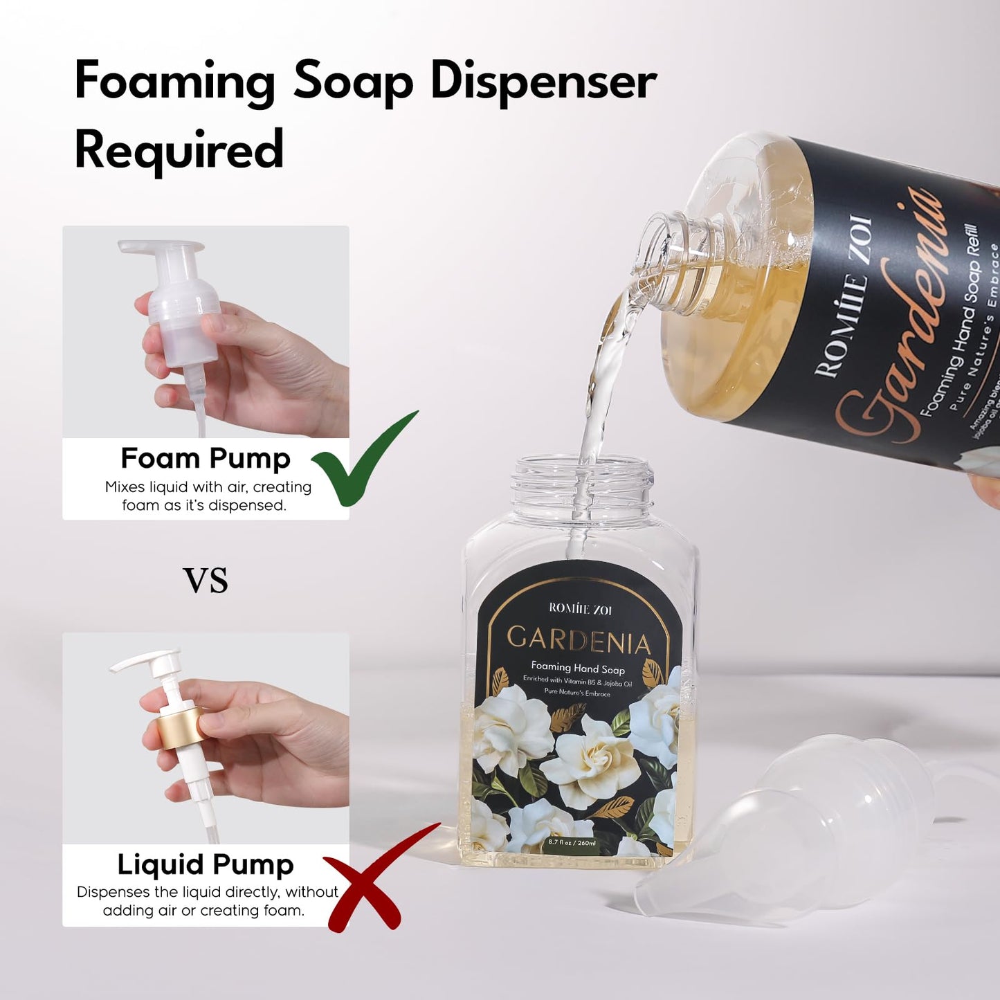 ROMIIE ZOI Hand Soap Refills Foaming, Gardenia Scent Natural Plant Moisturizing Foam Soap Refills with Dispenser 1 L/ 33.8 FL OZ(Pack of 3)