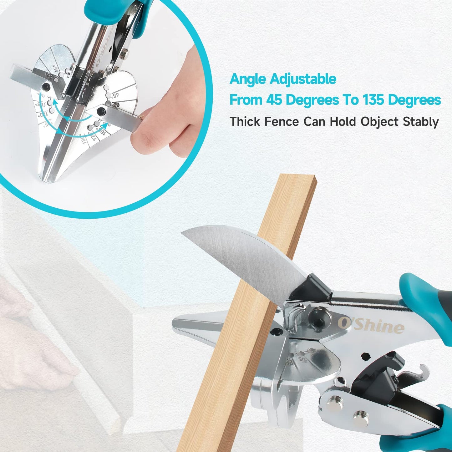 O’Shine Ratchet Miter Shears Expert for Angular Cutting Molding Crafting Wood, Quarter Round Cutting Tool, 45-135 Degree Multi Angle PVC Miter Shear Trim Cutter Hand Tool, w/Extra Four Anvils & Blade