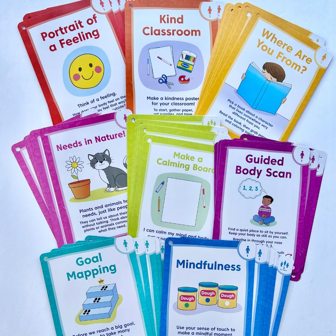 hand2mind Social Emotional Task Cards for Ages 3+, Social Emotional Learning Activities, Calm Down Corner, Play Therapy Toys for Counselors, SEL Games, Preschool Card Games, Feelings Flash Cards