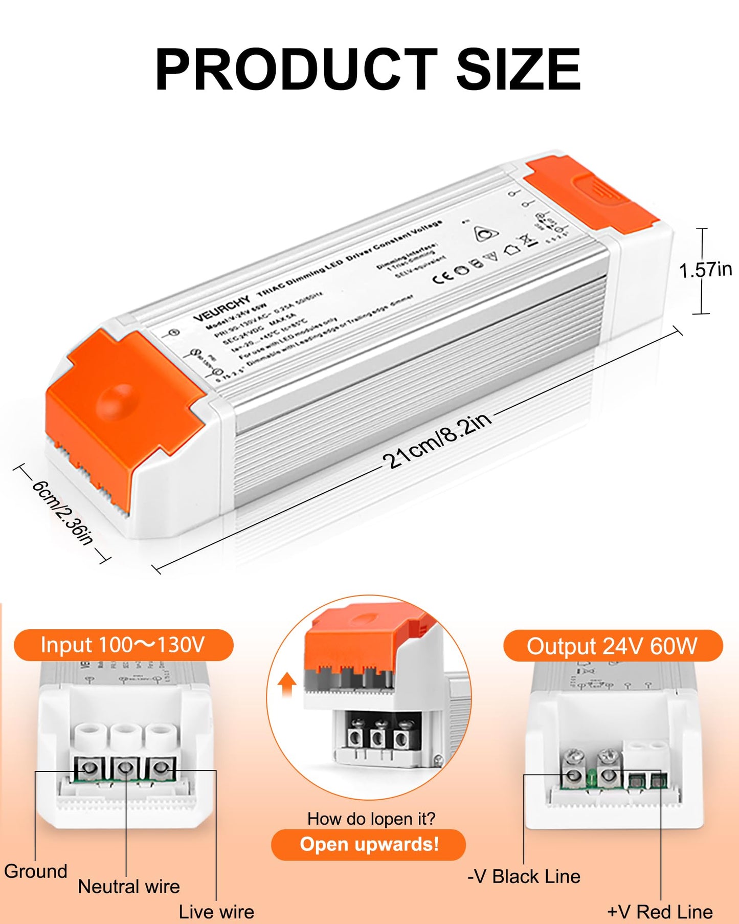 VEURCHY 24V Dimmable LED Driver, 60 Watt Dimmable LED Power Supply AC 120V to DC 24V Compatible with Lutron & Leviton Dimmer Switches, 24 Volt Led Transformer 60W for Strip Lights Smooth Dimming