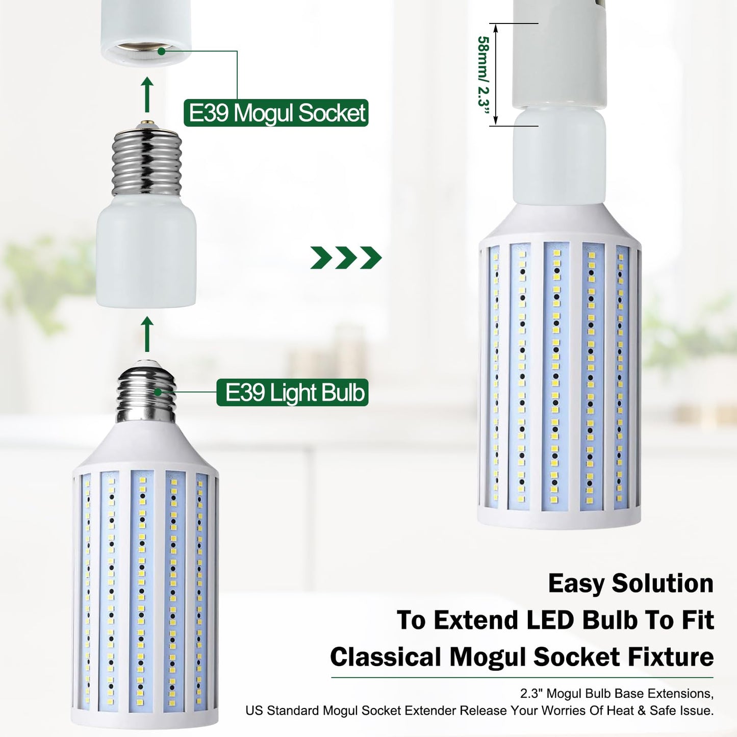 EMNOOTI Porcelain Mogul Socket Extender,Mogul Base E39 Socket Extensions Adapter, E39 to E39 Screw Mogul Base LED Fluorescent Incandescent Lamp Holder Adapter 1500W 600V (10-Pack)
