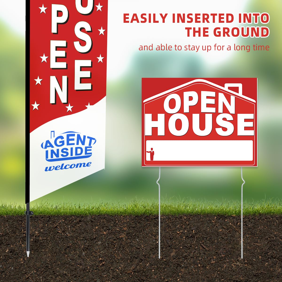 56 Piece Open House Signs for Real Estate Kit, 1 Open House Flag, 9 Double-Sided Estate Sale Arrows and Signs with Metal Stakes, Plus 24 Balloons, Suitable for Real Estate Brokerage Supplies (red)
